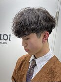 メンズツーブロック刈り上げマッシュ×波巻きツイストスパイラル