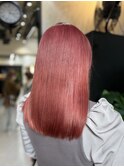 ローズピンク/ケアブリーチ１回/ミディアムヘア