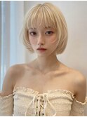 ホワイトブロンド/ハイトーンボブ/ブリーチカラー/韓国ボブAM