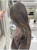 韓国顔まわりレイヤーカットグレージュオリーブベージュブラウン