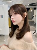 顔まわりカット前髪レイヤーカットアッシュベージュブラウン