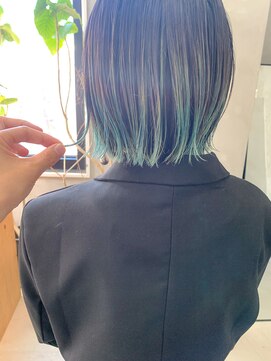 テトヘアー(teto hair) 毛先カラー、顔まわりウルフ、ボブウルフ、ターコイズカラー