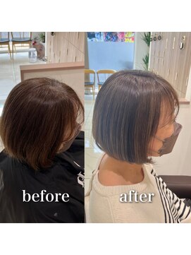 アッシュ 下丸子店(Ash) 脱白髪染めハイライトコンパクトボブ