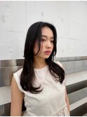 大人っぽ韓国ネイビーグレージュ前髪カット顔まわりレイヤー