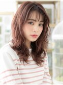 ミルクティーピンク韓国風小顔レイヤーロングc6戸頭20代30代40代
