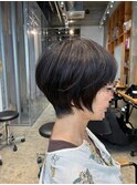 ◇大人40代50代60代ショートボブ丸みショート白髪ぼかし