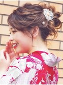 大人かわいいカールアップスタイル 浴衣ヘア 早朝ヘアセット