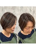 脱白髪染め★白髪ぼかしハイライト大人美人ショート