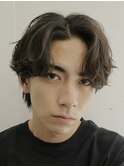 メンズナチュラルマッシュシャドウパーマ無造作センターパート