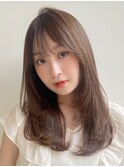 大人可愛い外ハネボブ前髪モテ髪こなれヘアチェリーブラウン