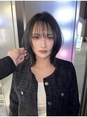 レイヤーボブ　ハッシュボブ　オリーブグレー　グレージュ