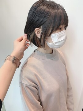 ステアケース 武蔵小杉店(stair:case) 黒髪大人前下がり切りっぱなしボブイヤリングカラーベージュ