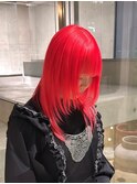 レッドカラー派手髪カラービビットレッドトリプルカラーブリーチ