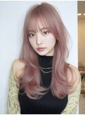 透明感ピンクベージュ◎小顔レイヤー韓国風ヘアダブルカラー