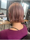 ピンクベージュ 切りっぱなしボブ ブリーチ 髪質改善 三ノ宮