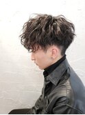 メンズツーブロックマッシュ束感ショート波巻きスパイラルパーマ