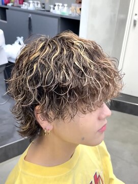 フィフスパーク(fifth PARK) 渋谷メンズボブウルフ緩め波巻きスパイラルハイライトパーマ