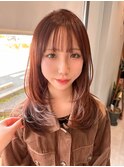 レイヤーカット×ピンクブラウンカラー