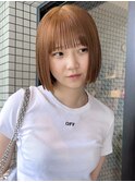 オレンジボブ×髪質改善×ぱっつん前髪