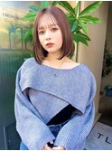 TLUUS前髪パーマグレーベージュレイヤーロングアッシュカラー