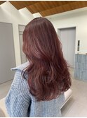 暖色カラー/レイヤーロング/ワインレッド/ブリーチカラー