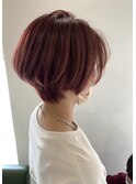 透け感レッドラベンダー×大人ショートチェリーブラウン