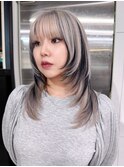 ロング韓国ヘア顔周りレイヤーグレージュ_ba564391