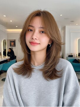 韓国/髪質改善/レイヤーカット/小顔/透明感/ブラウンベージュ