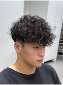 渋谷スペインカールメンズパーマフリンジカットテーパーフェード