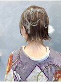 卒業式ヘア袴ヘア振袖ヘア金箔ヘア水引きヘアボブアレンジ K0922