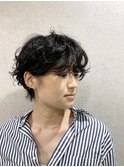 大人かわいい小顔ショートパーマ黒髪ブルーブラック再現性