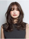 大人ブラウン顔周りレイヤーシースルーバング韓国風レイヤー