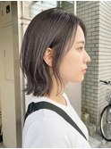 グレージュ/顔周りレイヤーボブ/韓国巻き/結べるレイヤーカット