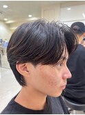 メンズセンターパートウルフセンターパートニュアンスパーマ襟足