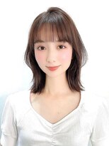 くびれミディココアベージュツヤオレンジ透明感20代透け感バング