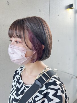 アチーブ ヘア デザイン(achieve hair design) イヤリングカラー 大人可愛い丸みショートボブ10代20代小顔