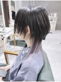 ロングウルフレイヤー　ウルフカット　ジェンダーレスグレージュ