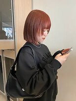 ヘアサロンガリカアオヤマ(hair salon Gallica aoyama)&nbsp;顔周りレイヤーを入れたショートボブ x 暖色系カラー/オレンジ
