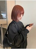 顔周りレイヤーを入れたショートボブ x 暖色系カラー/オレンジ