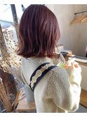 グレージュ切りっぱなしボブ前髪ありミニボブミルクティベージュ