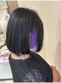 イヤリングカラー　紫　切りっぱなしボブ