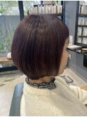 大人可愛い40代50代60代ショートボブ/ピンクブラウン