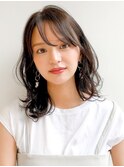 前髪 アンブレラカラー こなれミディ イメチェン ウェーブパーマ