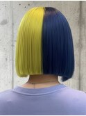 ツートンカラー　イエローカラー×ブルー デザインカラー　原宿