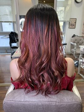 ジウ 上通り(JIU) ゆるふわ無造作ウェーブ/ピンク×オレンジ/グラデーションカラー