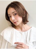 外ハネボブ美髪前髪アプリコットオレンジハイライトカラー