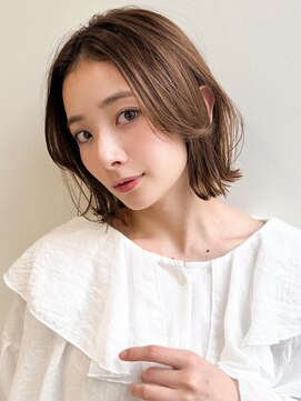 アグノス 青山(Agnos) 外ハネボブ美髪前髪アプリコットオレンジハイライトカラー