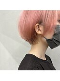 伸ばしかけマッシュショート × ペールピンク