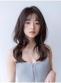 大人かわいい前髪セシルカットココアブラウンフリンジウェーブ