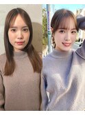ナチュラル小顔前髪あり後れ毛サイドバング結べるボブくびれヘア